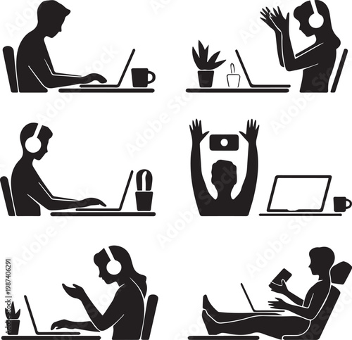 Black silhouette of people celebrating with champagne and confetti celebration glasses