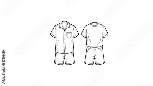 Two simple line-drawn shirts with different collar styles facing each other Vector
