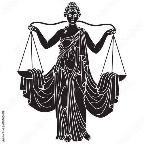 Lady Justice holding scales of balance silhouette vector illustration for legal law and court concepts