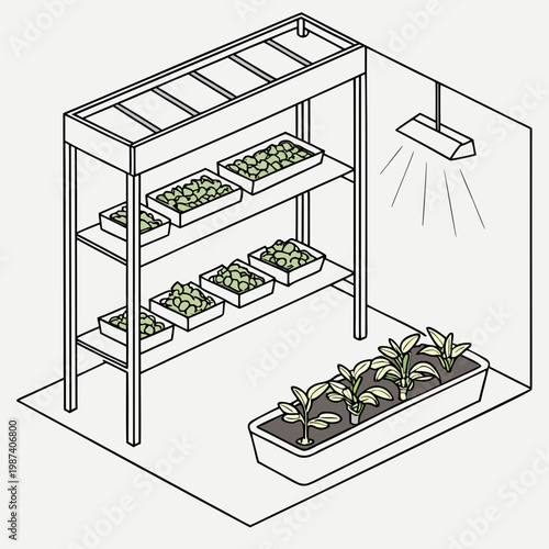 Indoor Plant Nursery with Shelves and Grow Light