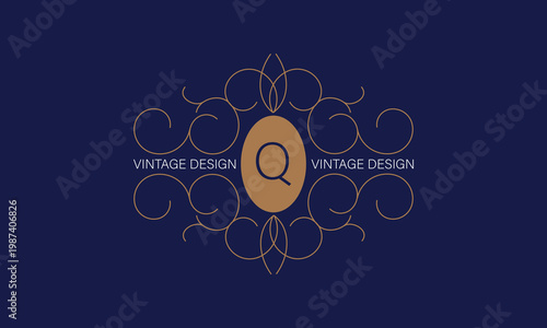 Vintage frame with letter Q in the center. Floral logo for monograms, invitations, frames, menus and labels. Graphic design for websites, cafes, boutiques, hotels and wedding invitations.
