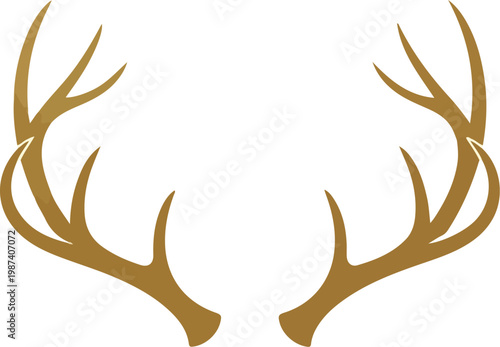 Golden Deer Antlers Illustration on White Background.