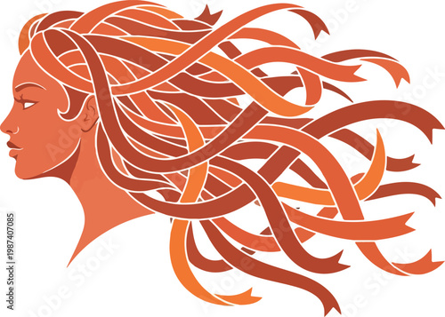 Woman with Flowing Hair Silhouette Profile.