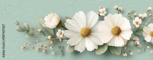 minimal floral line art background with elegant daisies and leaves forming a border in flat vector