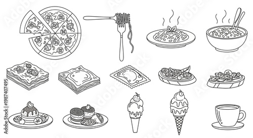 A variety of delicious food and drink items.