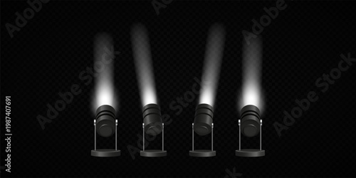 Stage Spotlight Beam Light Effect with Glowing Rays and Concert Theatre Illumination on Transparent Background