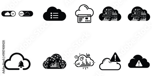 Cloud storage solutions icons representing data security backup and network connectivity