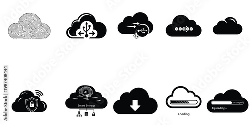 Cloud storage icons data security backup and digital cloud solutions