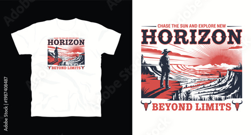 Chase sun explore new horizon beyond limits t-shirt design western adventure tee.