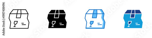 Crushed Package Multiple Style Icon Design Vector - Damaged box with fragile mark representing shipping damage, mishandling, and delivery failure