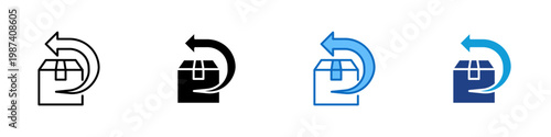 Product Return Multiple Style Icon Design Vector - Package with circular arrow representing product return, reverse logistics, and refund process