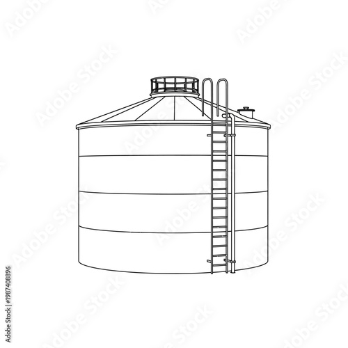 Line drawing of a large cylindrical storage tank with a ladder