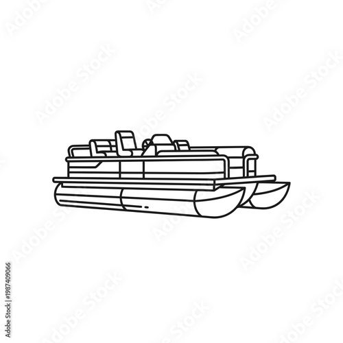 Simple line drawing of a pontoon boat on a white background