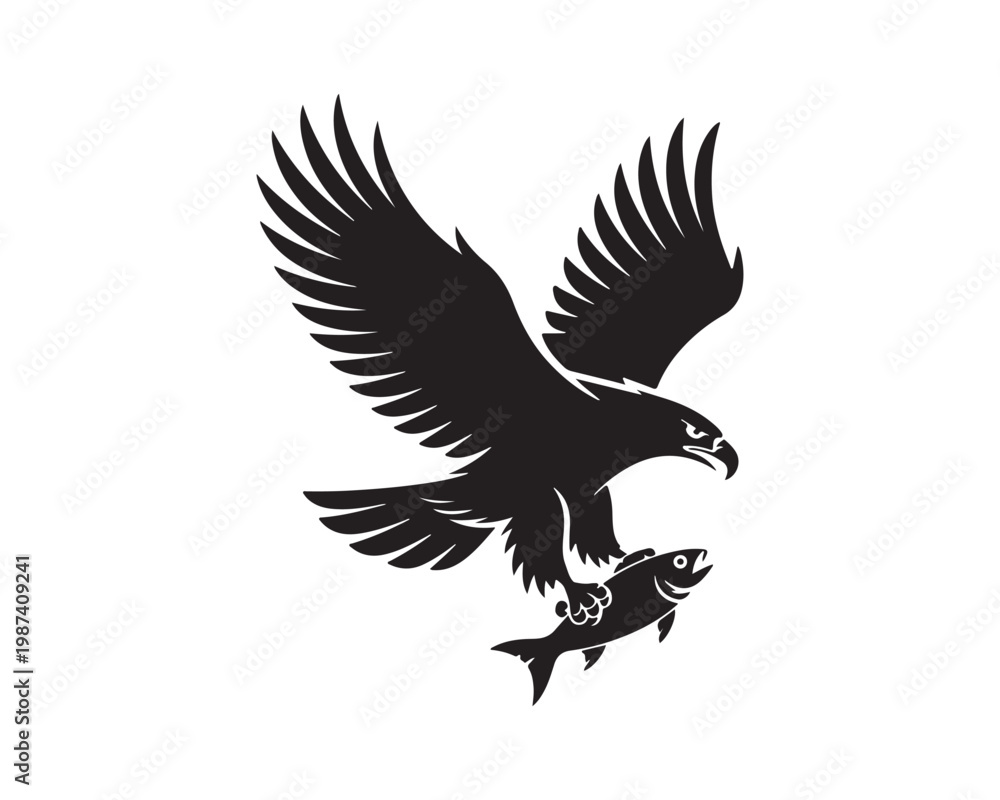 Fototapeta premium Eagle silhouette, Eagle on mountain, Eagle hunting vector illustration graphic design icon pack collection