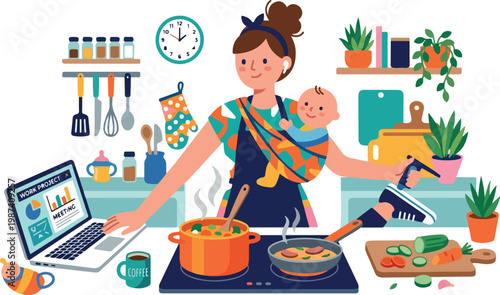 Busy Mom Juggling Work and Home Life