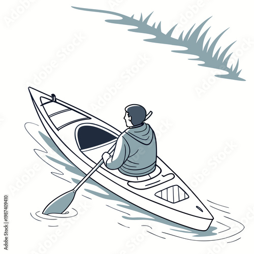 Kayaker on water with oar kayaking person