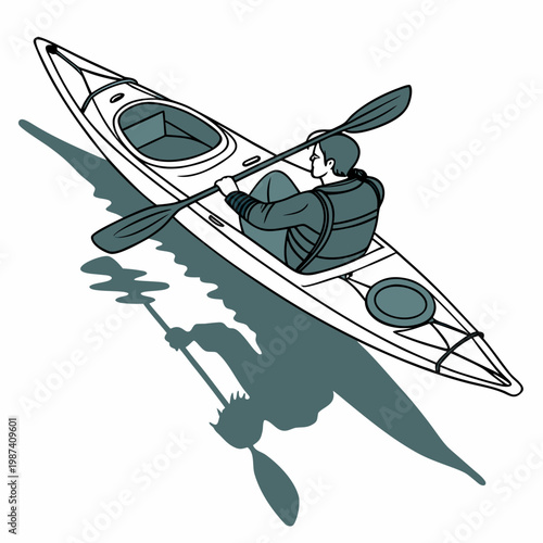Teal Kayak on Water with Person Paddling paddle