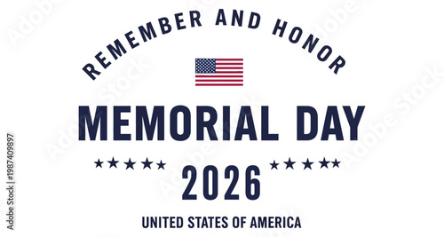 Memorial Day 2026 remembrance graphic with US flag and stars