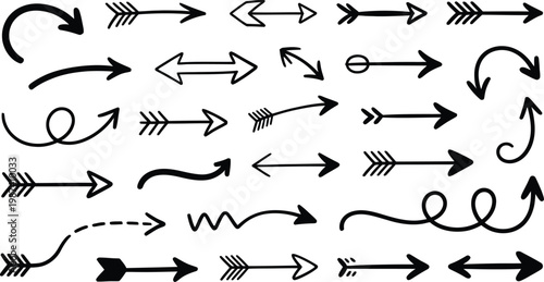 Various black arrows on white background for design and direction concepts