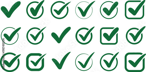 Green checkmark icons in various shapes and styles for approval and confirmation purposes online  checkmarks