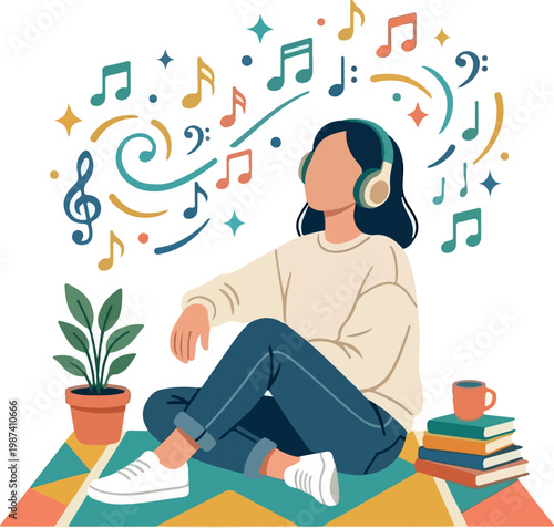 Woman Enjoying Music With Headphones