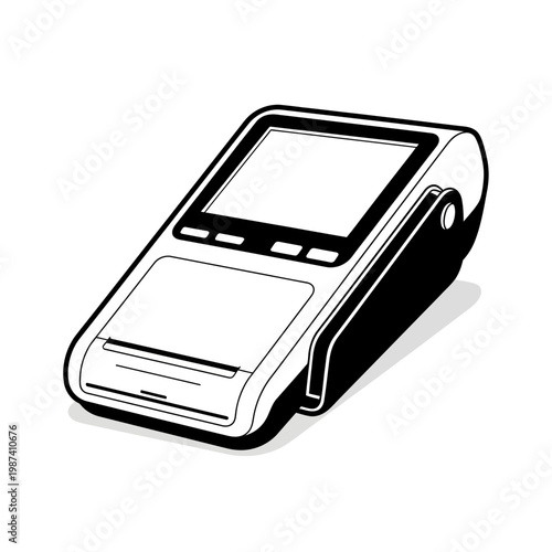 Black and white illustration of a modern portable payment terminal device