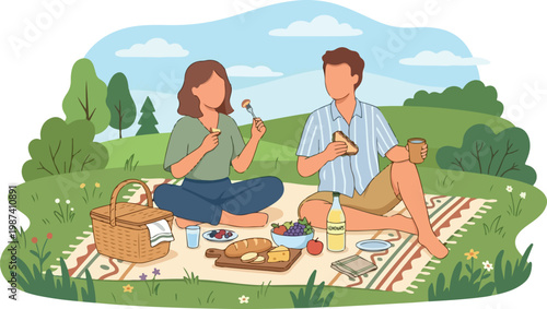 Couple Enjoying A Picnic Lunch In A Sunny Park