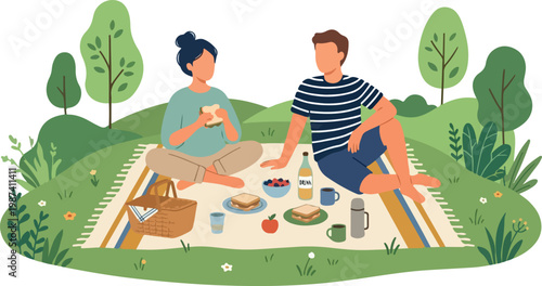 Couple Enjoying a Picnic in a Park