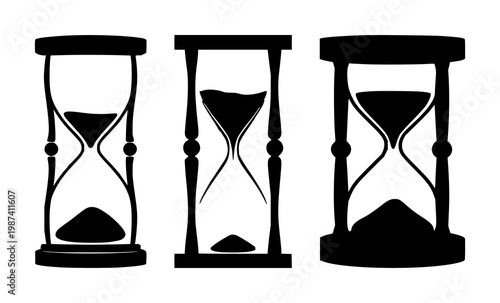 History hourglass icon set with solid black symbol on white background featuring hourglass, time, history with vector and graphics
