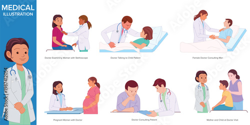 Medical Consept Illustration, Doctor and Patient Illustration Collection