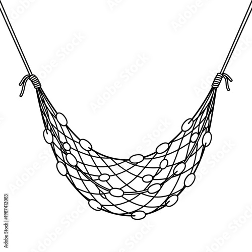 A simple black and white illustration of a hanging hammock or net
