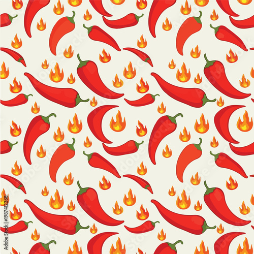 Red Chili Peppers and Flames Pattern.