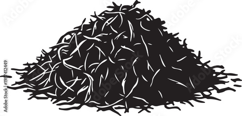 Black tangled wire, messy cable pile, electronic waste, vector illustration