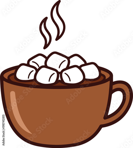 Hot Chocolate with Marshmallows in Brown Cup.