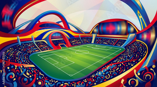 Soccer Stadium with Green Field.