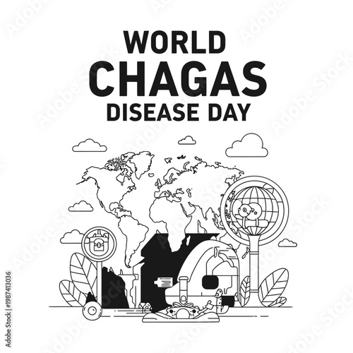 World chagas disease day illustration with a world map and medical symbols
