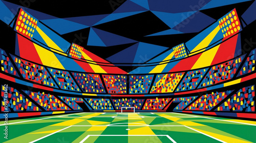 Colorful Stadium Football Field Interior.