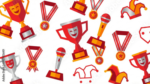 Trophies and medals for winners celebration.