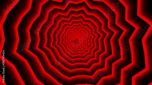 Red glowing spiral tunnel abstract background with hypnotic geometric depth and neon vortex effect