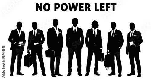 Silhouettes of businessmen standing with briefcases against a white background symbolizing corporate decline