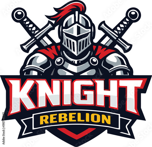 Warrior knight mascot logo with swords for competitive gaming and sports