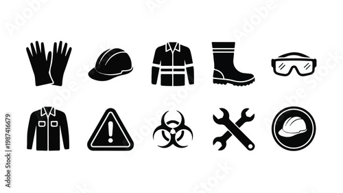 Collection of Personal Protective Equipment and Safety Icons for Industrial Use