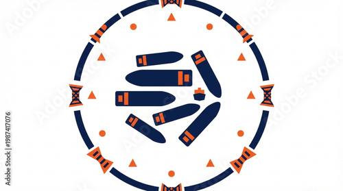 Group of blue and orange rockets.