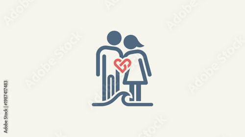Couple Embracing with Heart Symbol on Beach