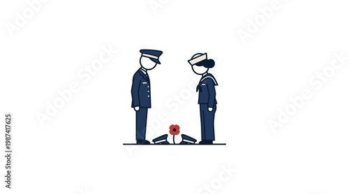 Two Soldiers Stand In Respect Before A Popp
