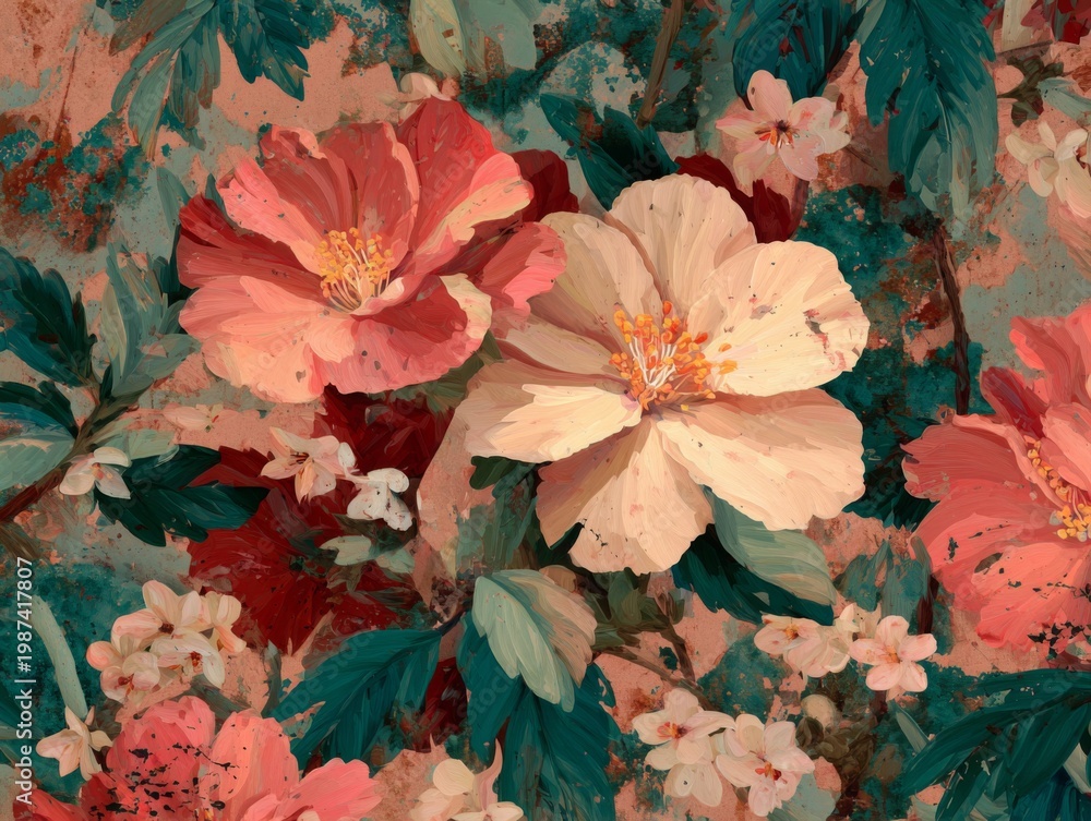 Obraz premium Warm Floral Design with Artistic Touch and Flat Color Palette for Creative Projects