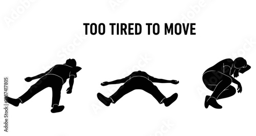 Silhouettes of people exhausted and unable to move on a white background