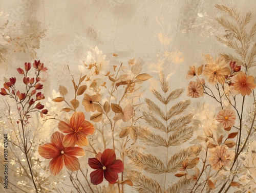 Beautiful Warm Floral Design with Artistic Touches for Flat Backgrounds and Textures