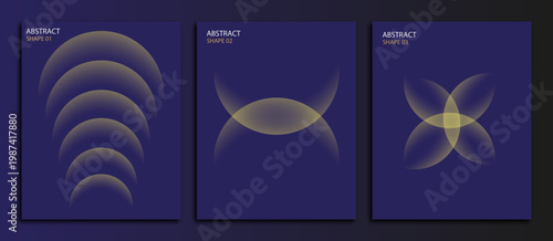 Abstract digital art three panels of evolving geometric light forms