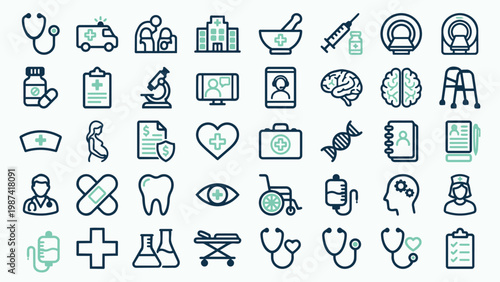 Medical and Healthcare Line Icon Set for Clinical Applications